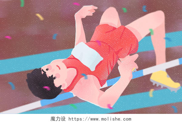 手绘扁平东京奥运会运动人物跳高场景插画东京奥运会插画